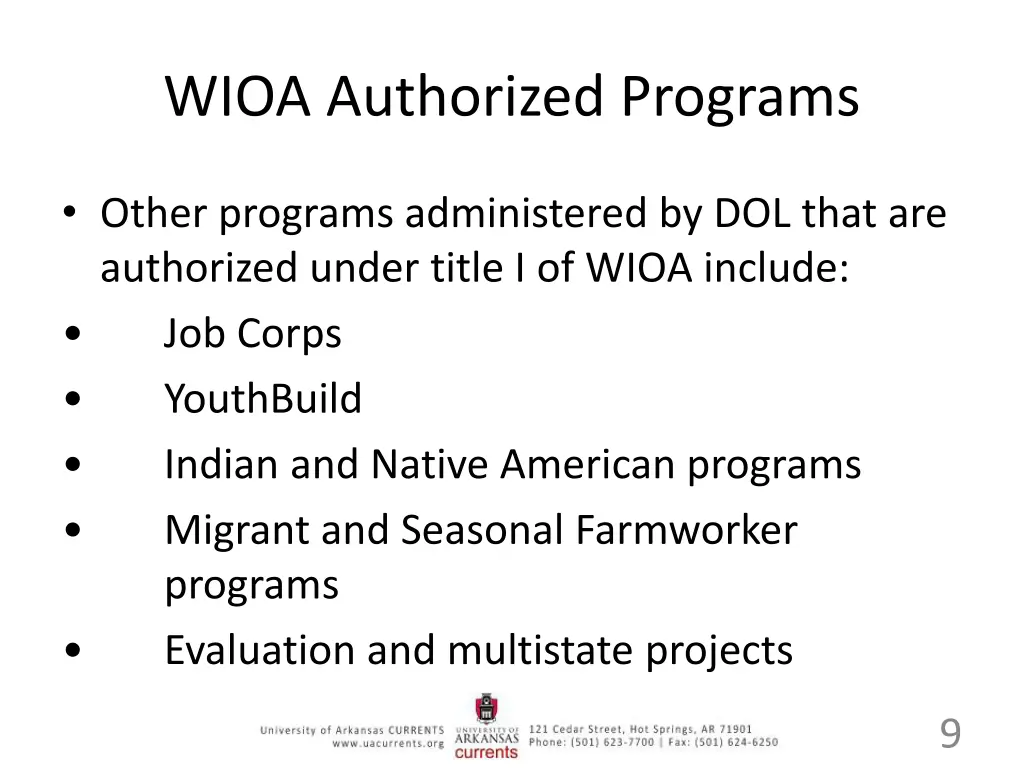 wioa authorized programs