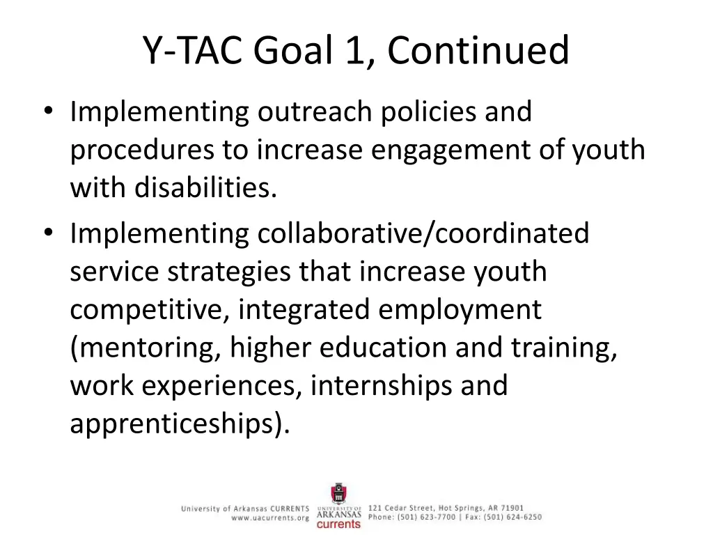 y tac goal 1 continued
