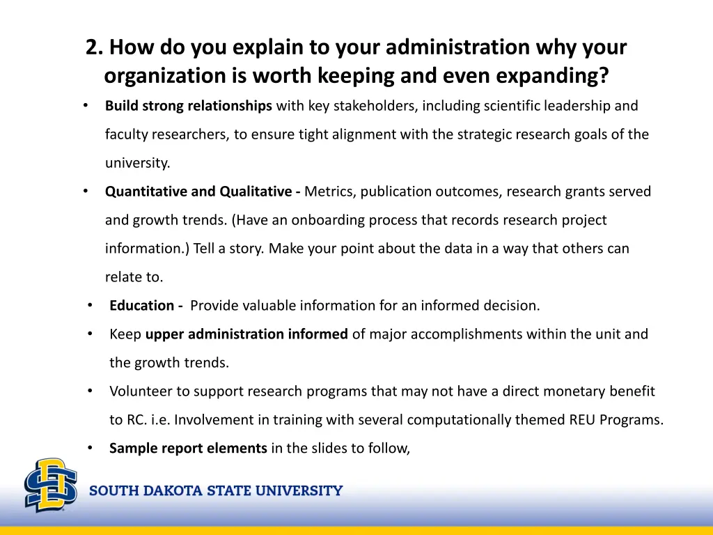 2 how do you explain to your administration