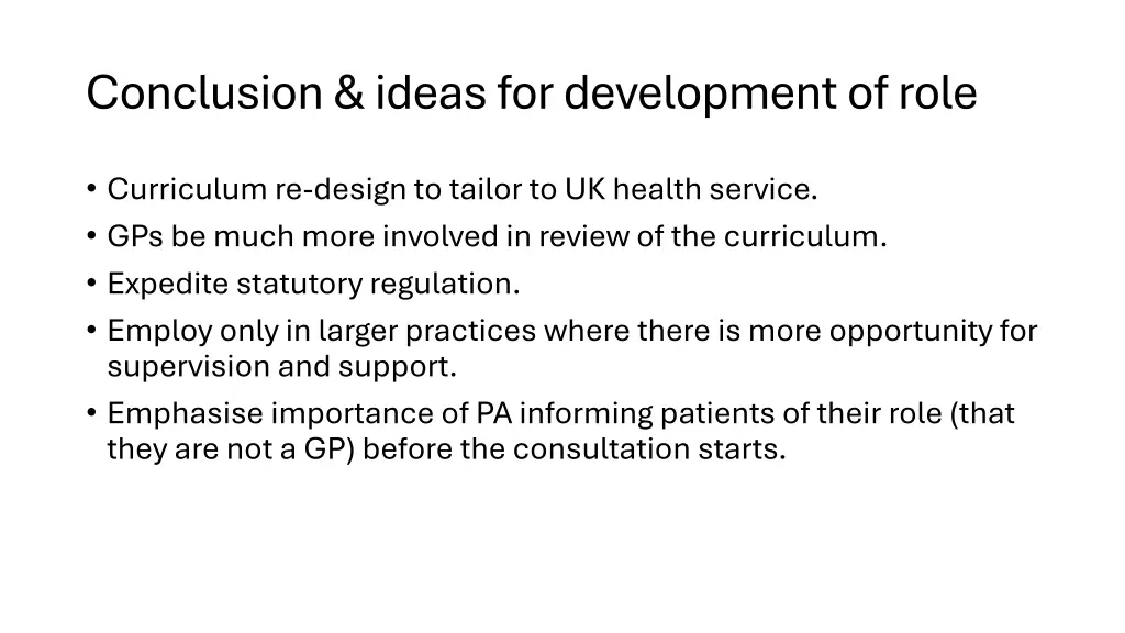 conclusion ideas for development of role