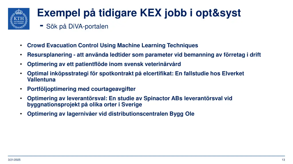 exempel p tidigare kex jobb i opt syst s k p diva 1