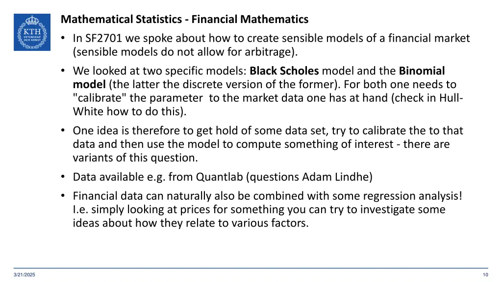 mathematical statistics financial mathematics