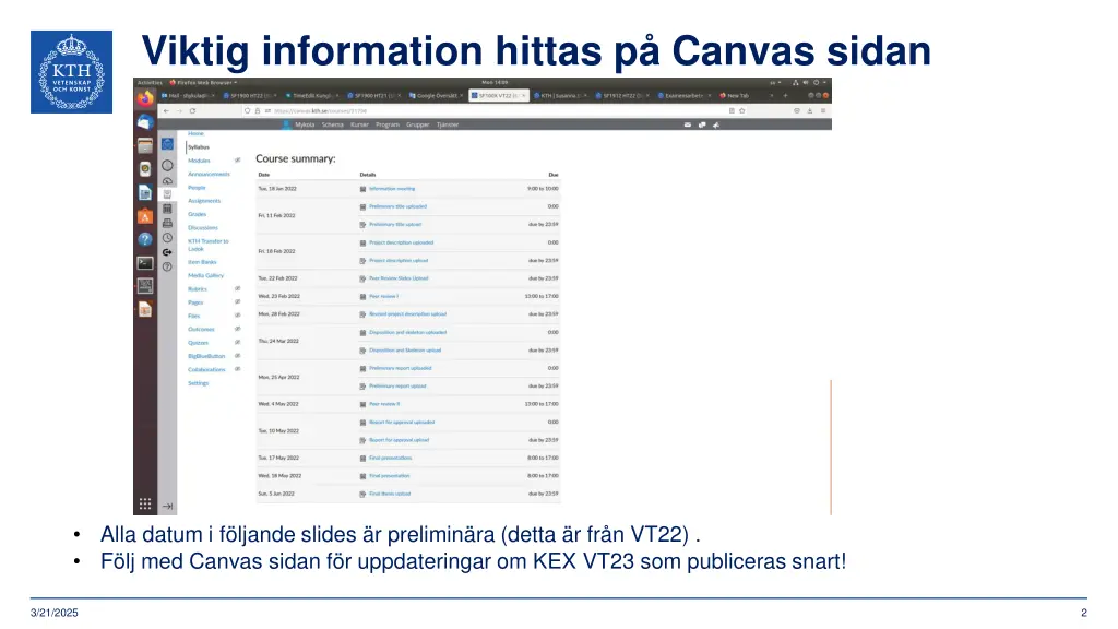 viktig information hittas p canvas sidan