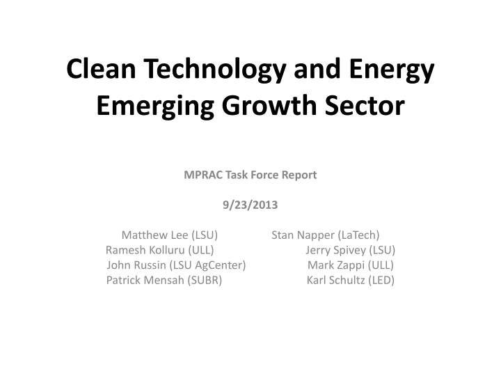 clean technology and energy emerging growth sector