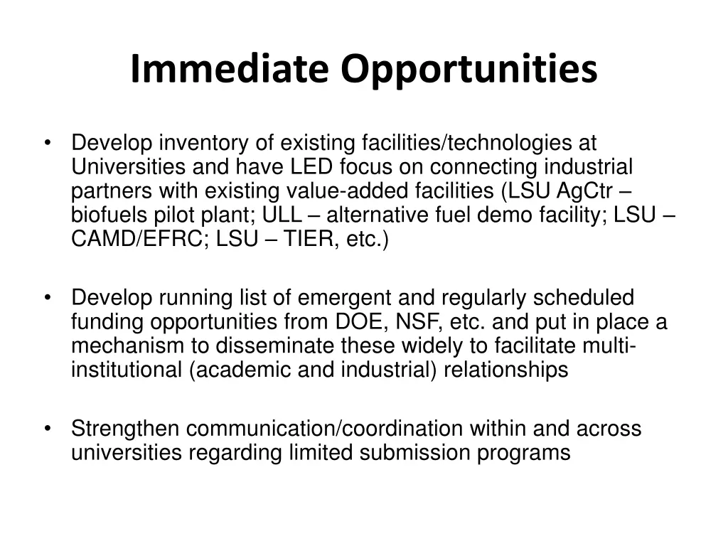 immediate opportunities