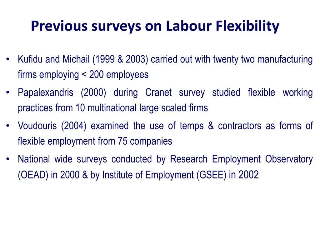 previous surveys on labour flexibility
