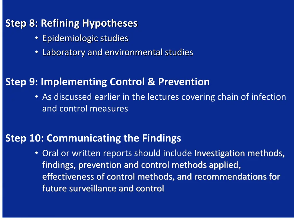 step 8 refining hypotheses epidemiologic studies