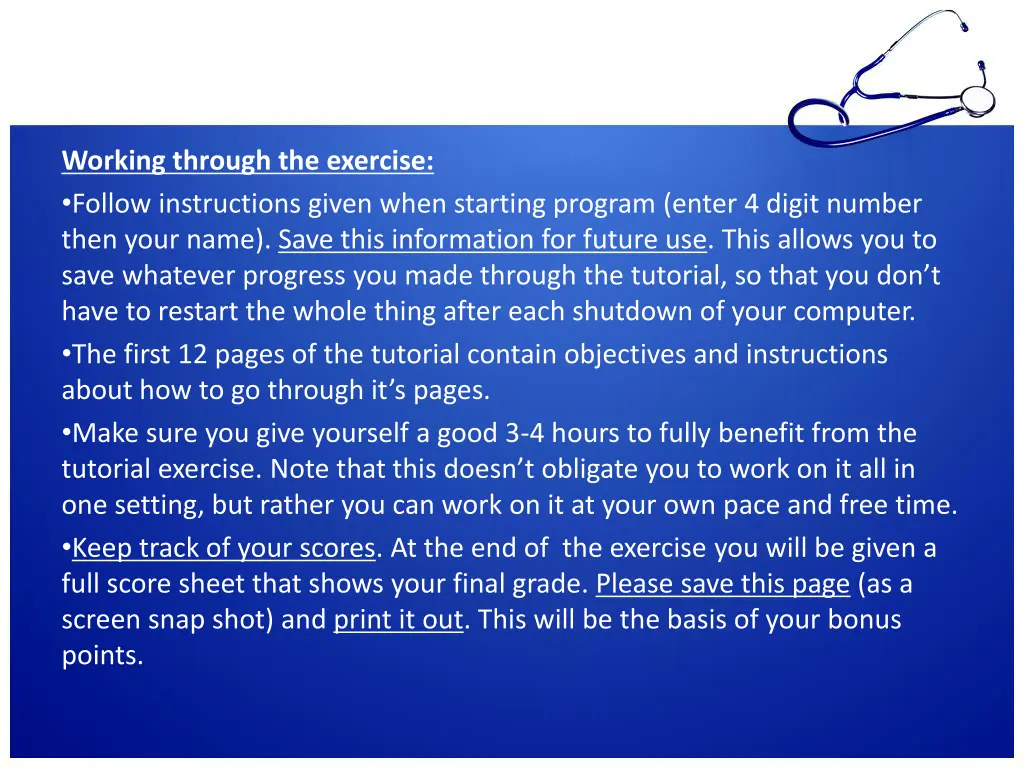 working through the exercise follow instructions