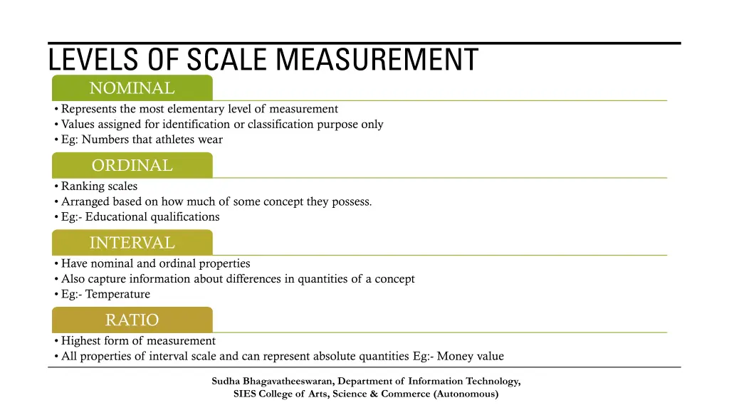 levels of scale measurement nominal represents