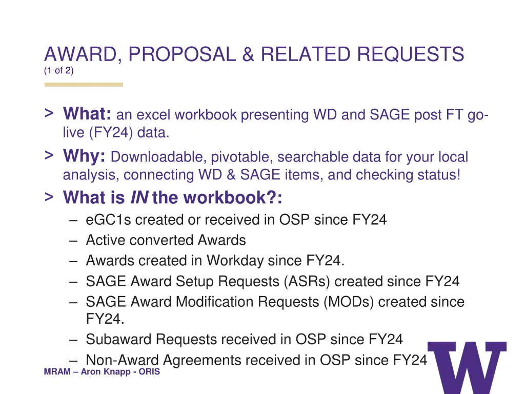 award proposal related requests 1 of 2