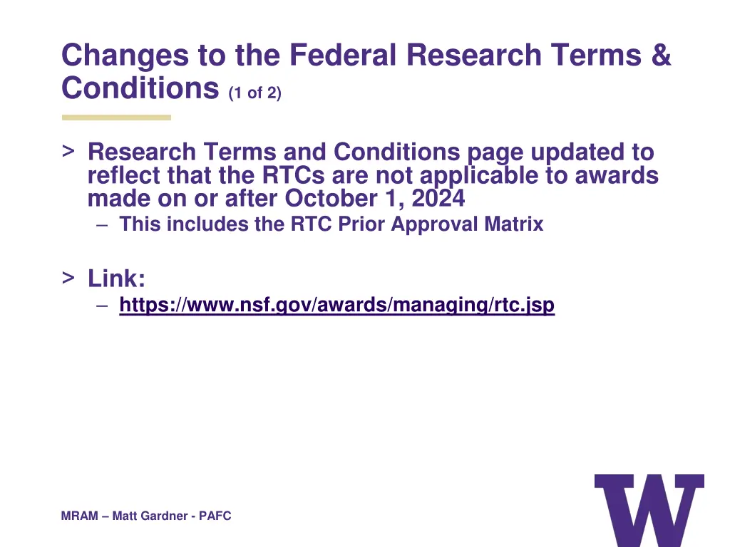 changes to the federal research terms conditions