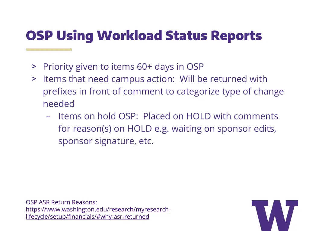osp using workload status reports