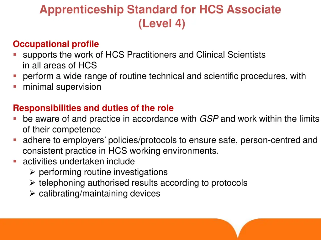 apprenticeship standard for hcs associate level 4
