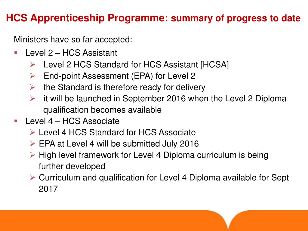 hcs apprenticeship programme summary of progress