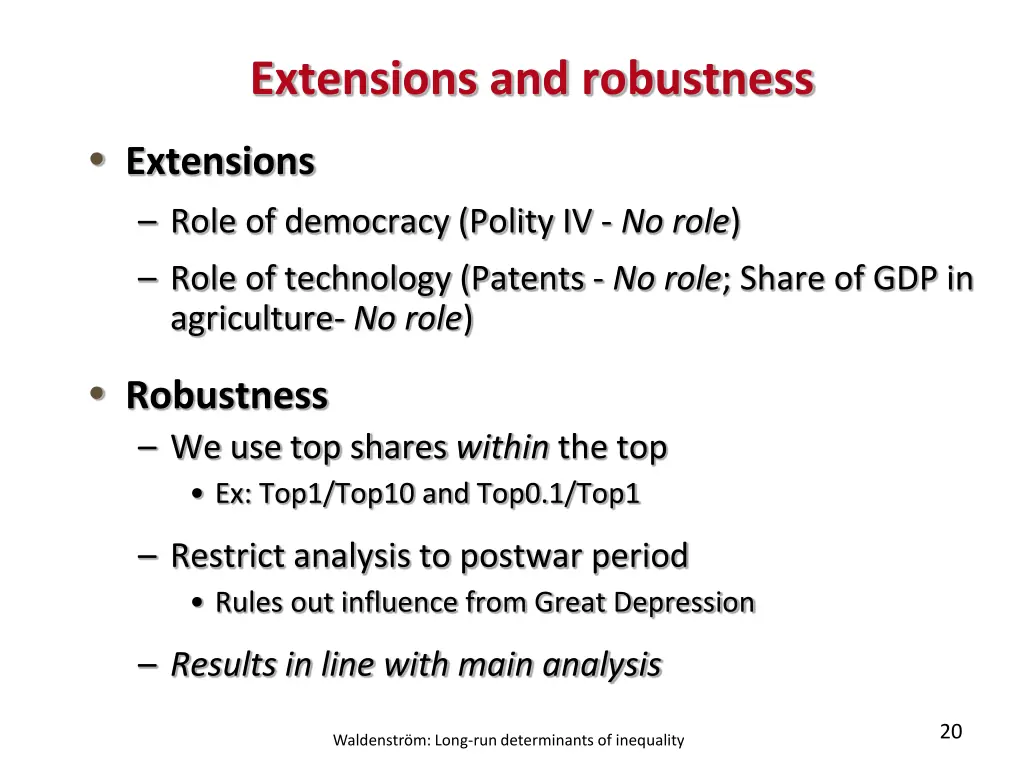 extensions and robustness