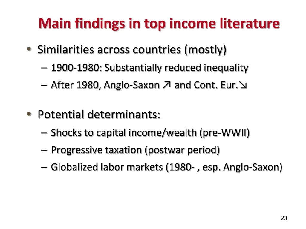 main findings in top income literature