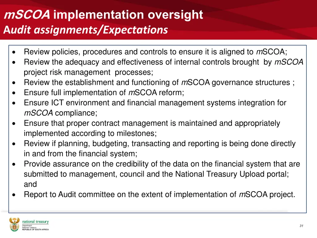 mscoa implementation oversight a udit assignments