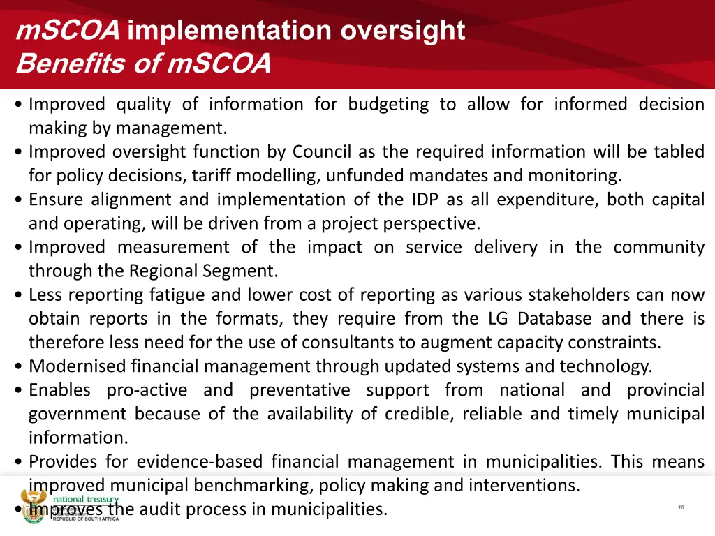 mscoa implementation oversight benefits of mscoa