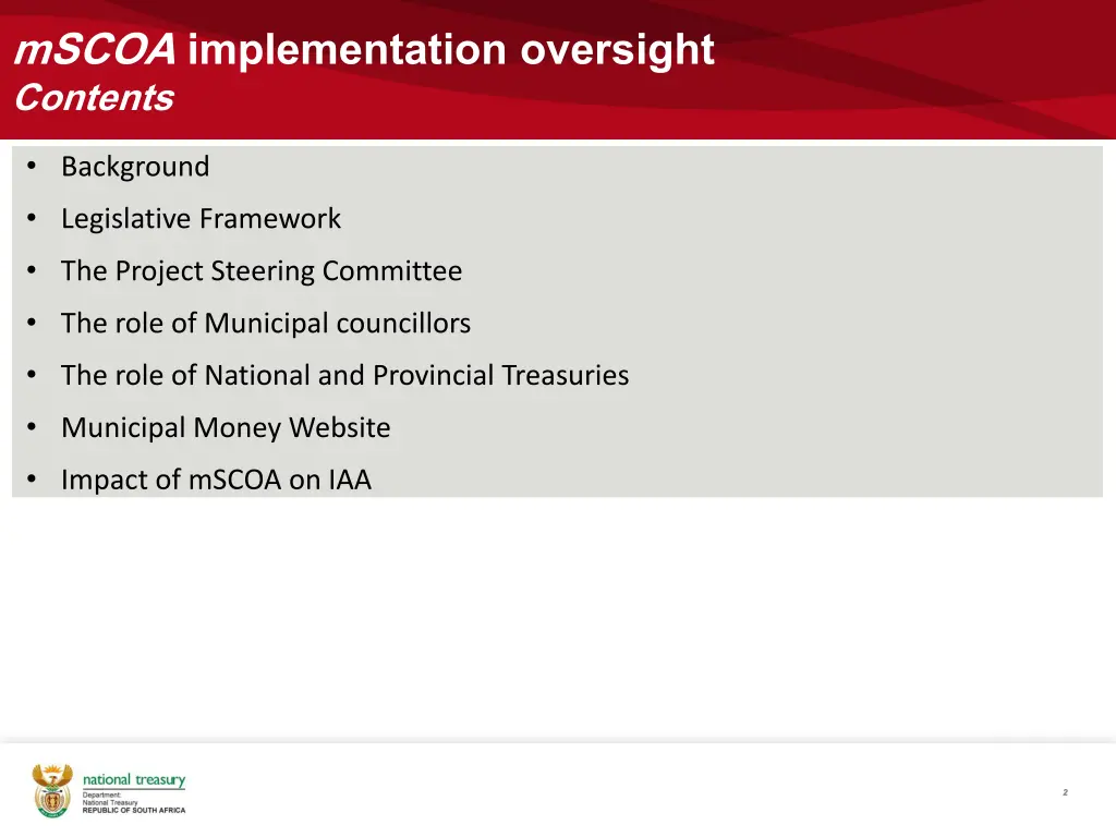 mscoa implementation oversight contents