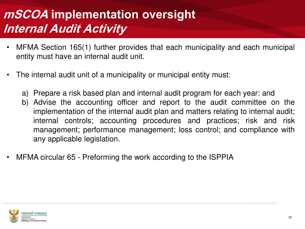 mscoa implementation oversight internal audit