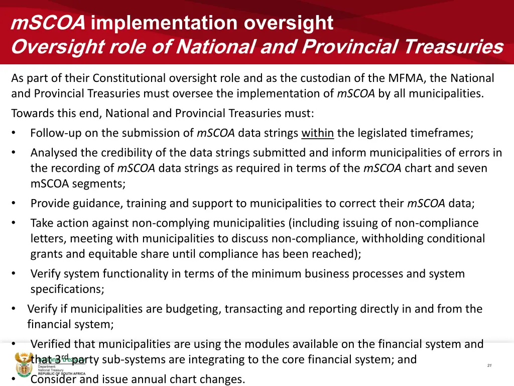 mscoa implementation oversight oversight role