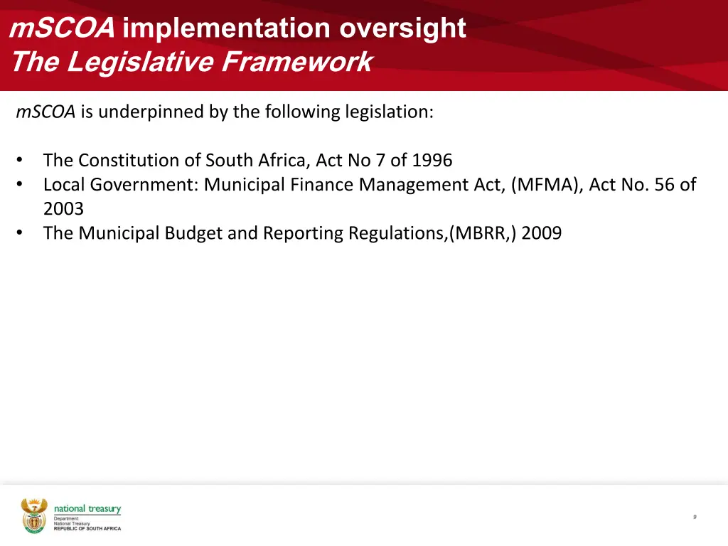 mscoa implementation oversight the legislative