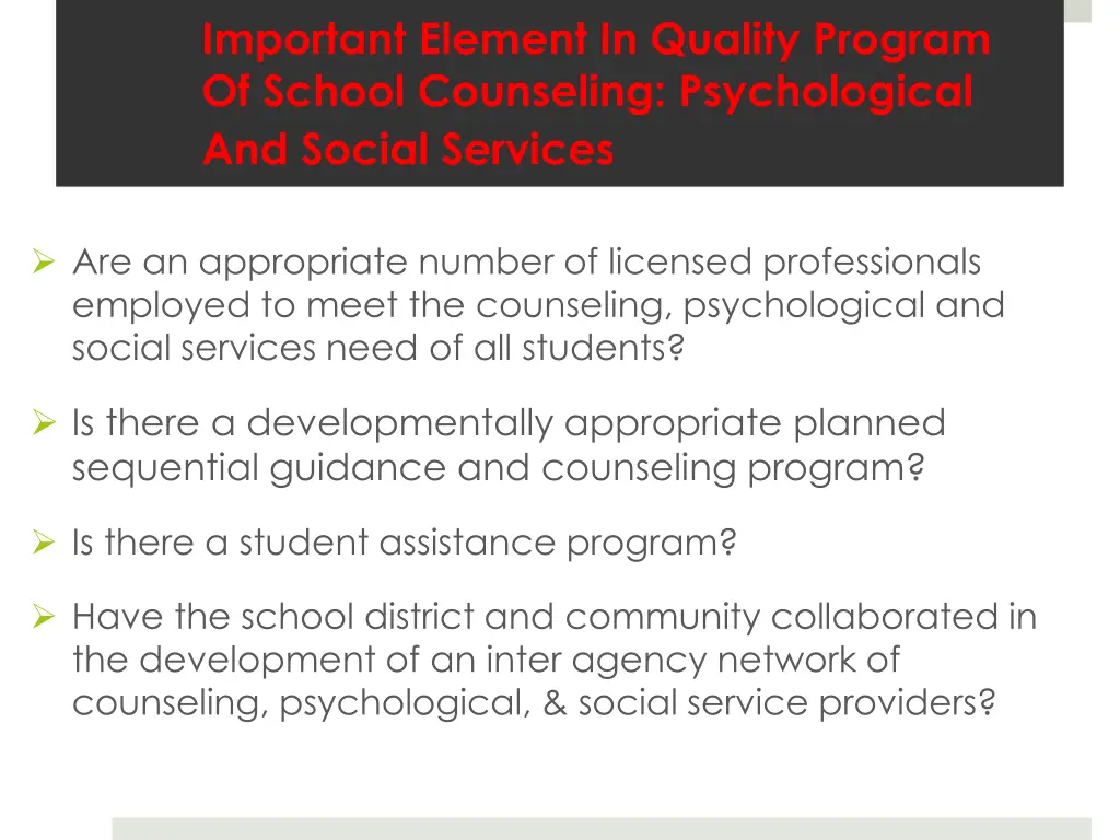 important element in quality program of school