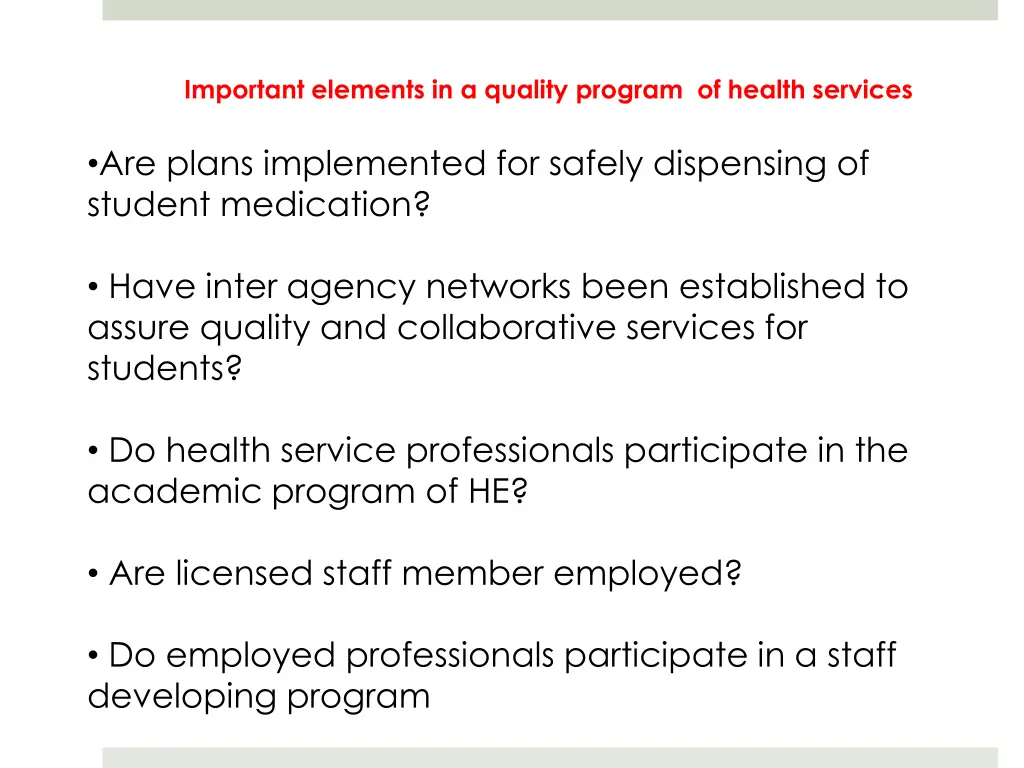 important elements in a quality program of health 1