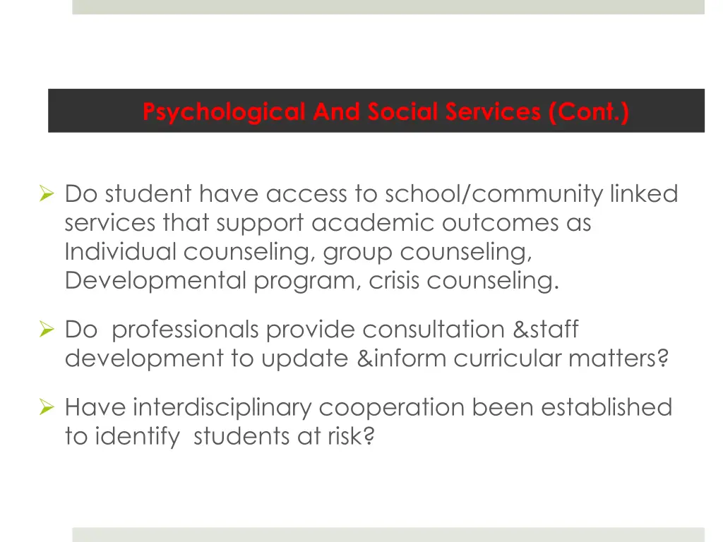 psychological and social services cont