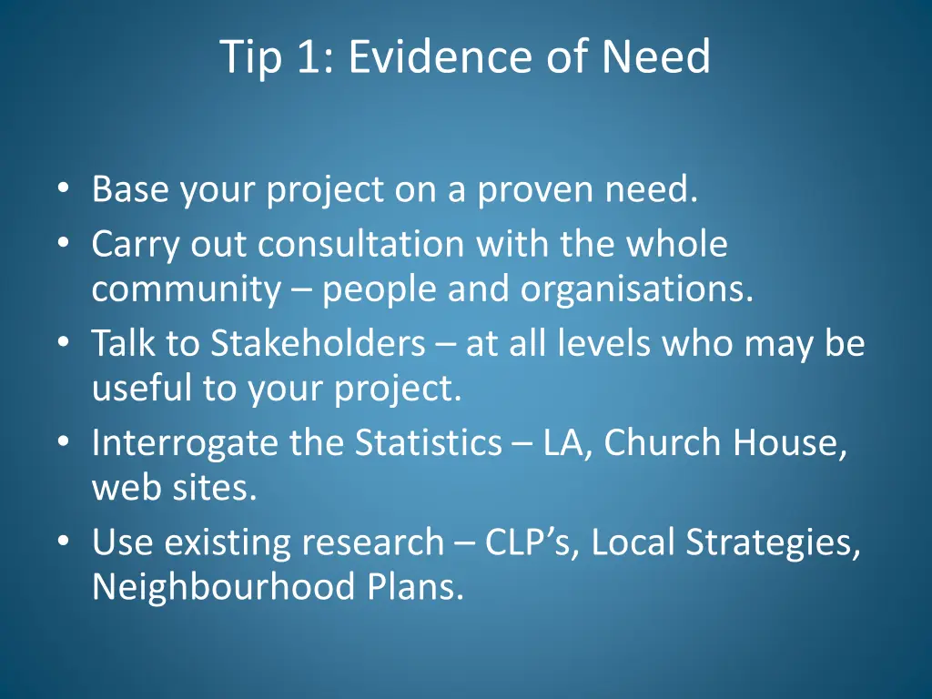 tip 1 evidence of need