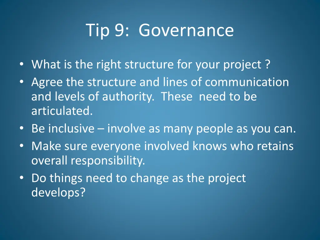 tip 9 governance