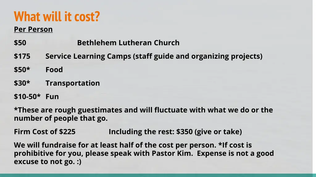 what will it cost per person