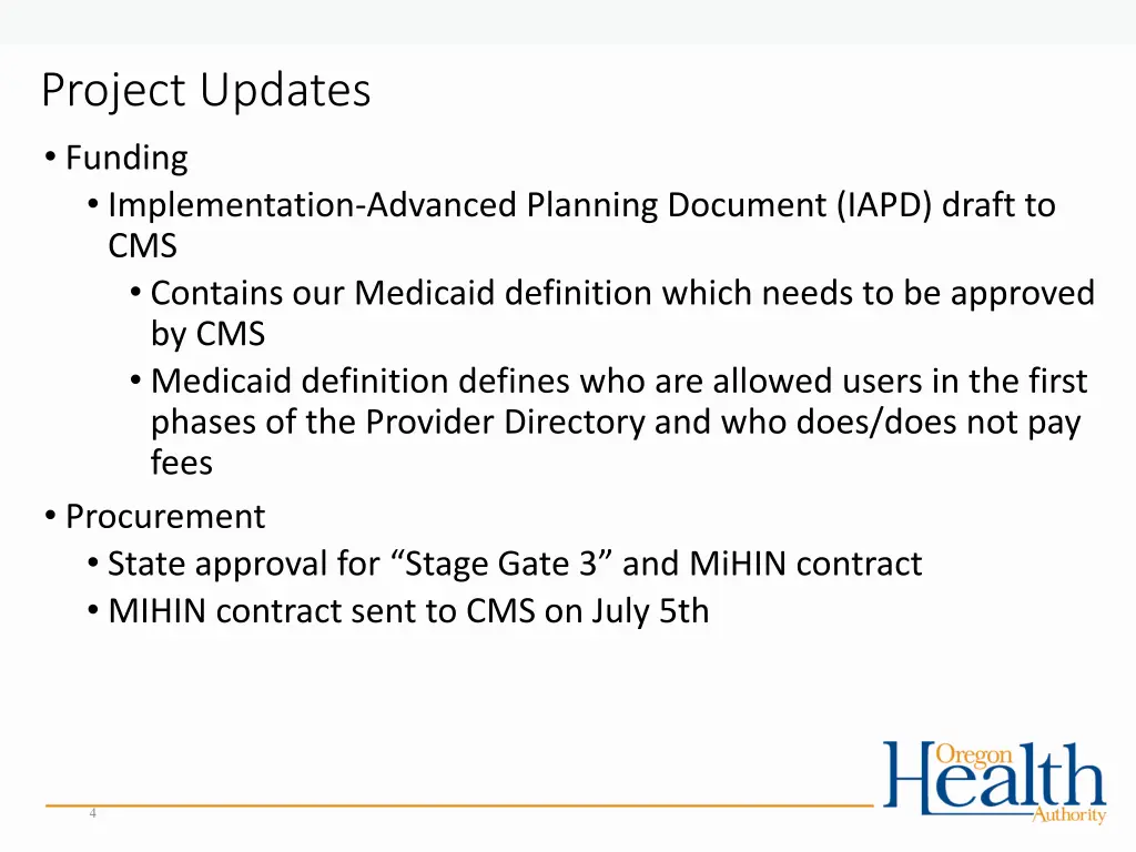 project updates funding implementation advanced