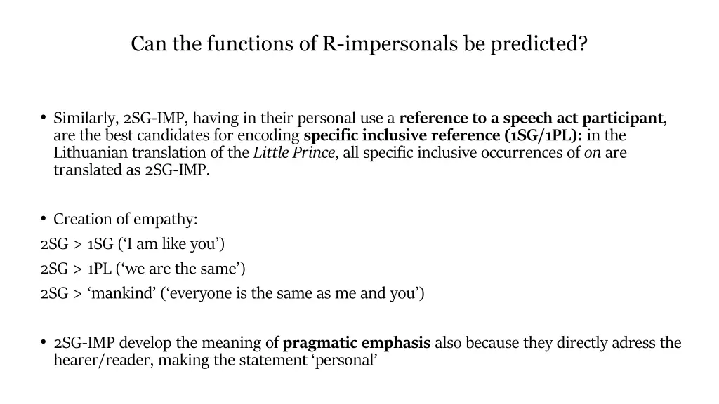 can the functions of r impersonals be predicted 1