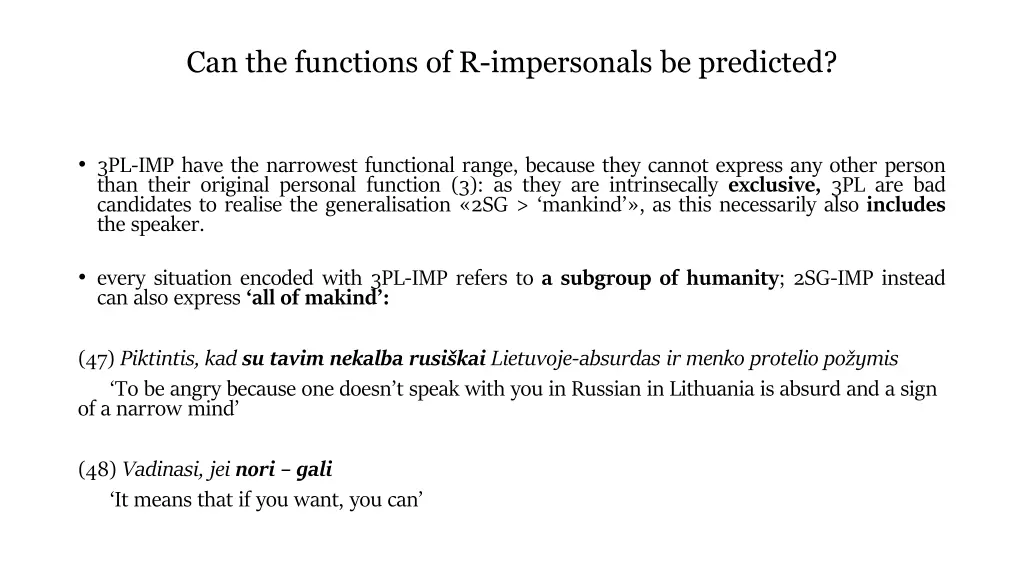 can the functions of r impersonals be predicted 2
