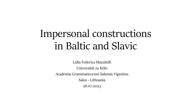 impersonal constructions in baltic and slavic