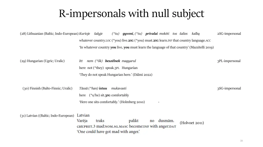 r impersonals with null subject
