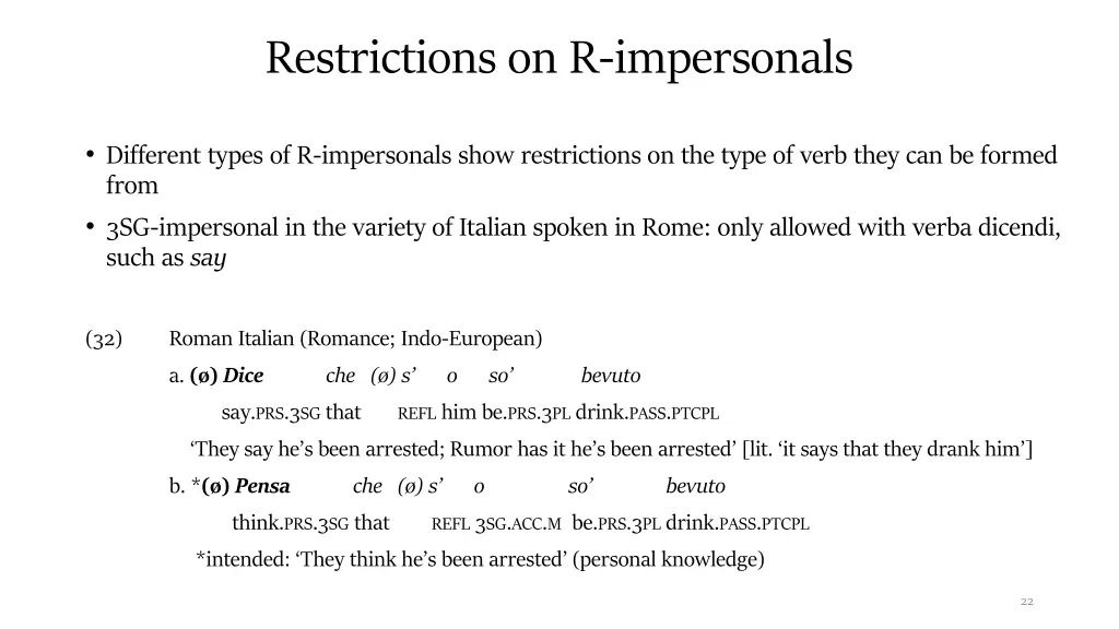 restrictions on r impersonals