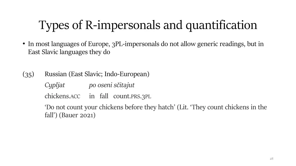 types of r impersonals and quantification