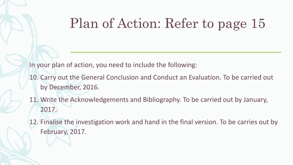 plan of action refer to page 15 2