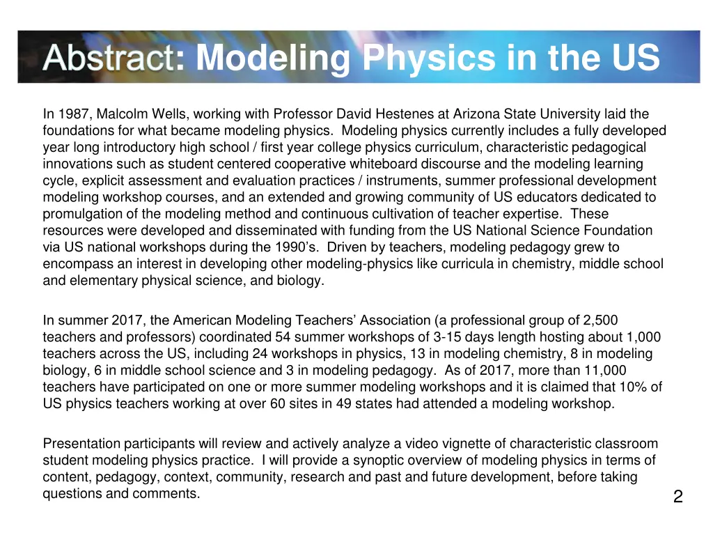 abstract modeling physics in the us