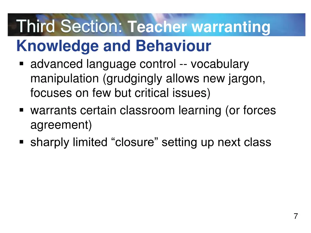 third section teacher warranting knowledge