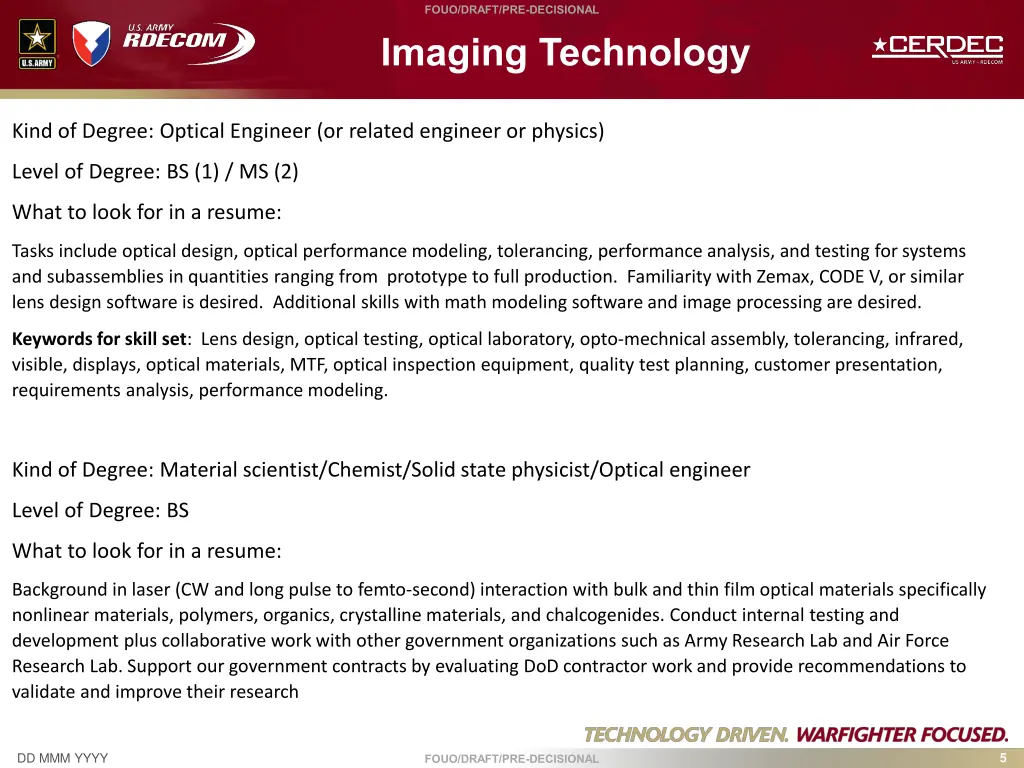 fouo draft pre decisional imaging technology