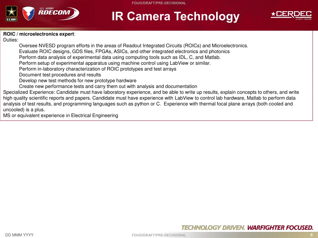 fouo draft pre decisional ir camera technology