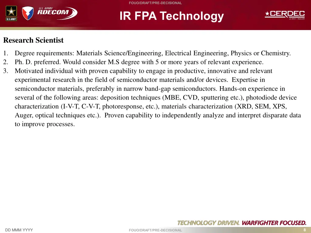 fouo draft pre decisional ir fpa technology