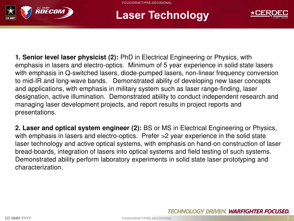 fouo draft pre decisional laser technology