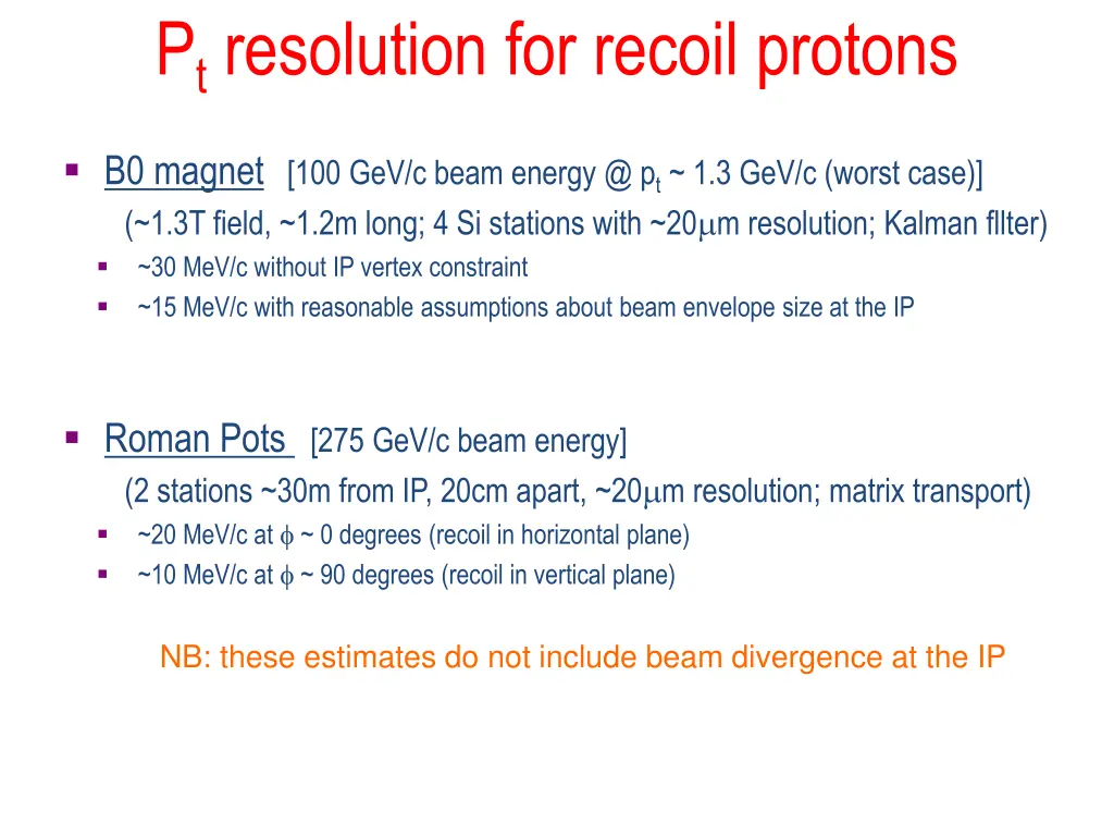 p t resolution for recoil protons