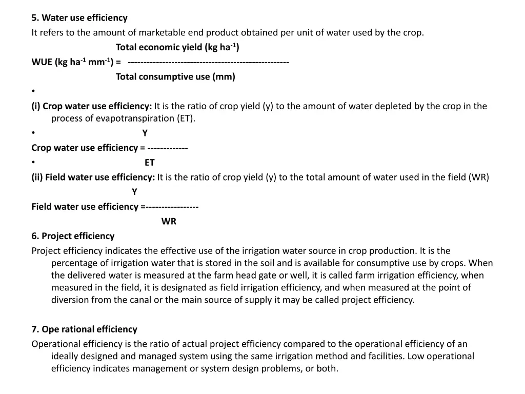 5 water use efficiency it refers to the amount