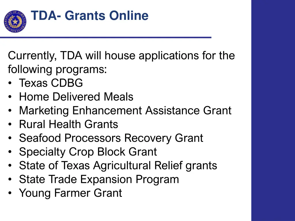 tda grants online 1