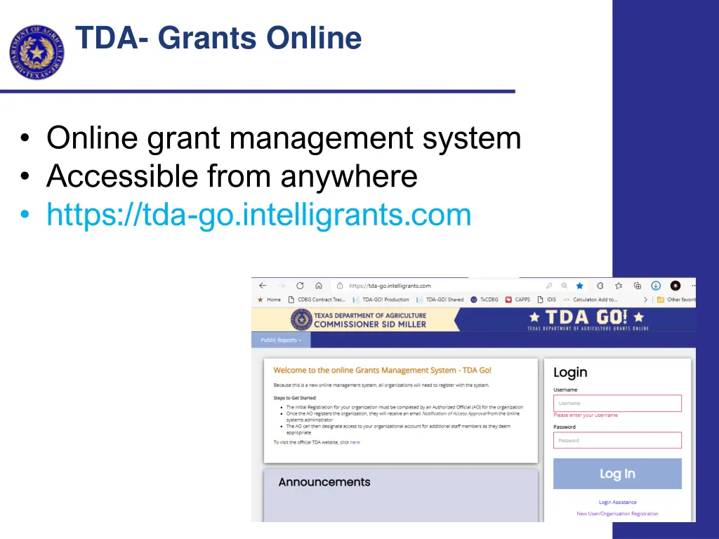 tda grants online